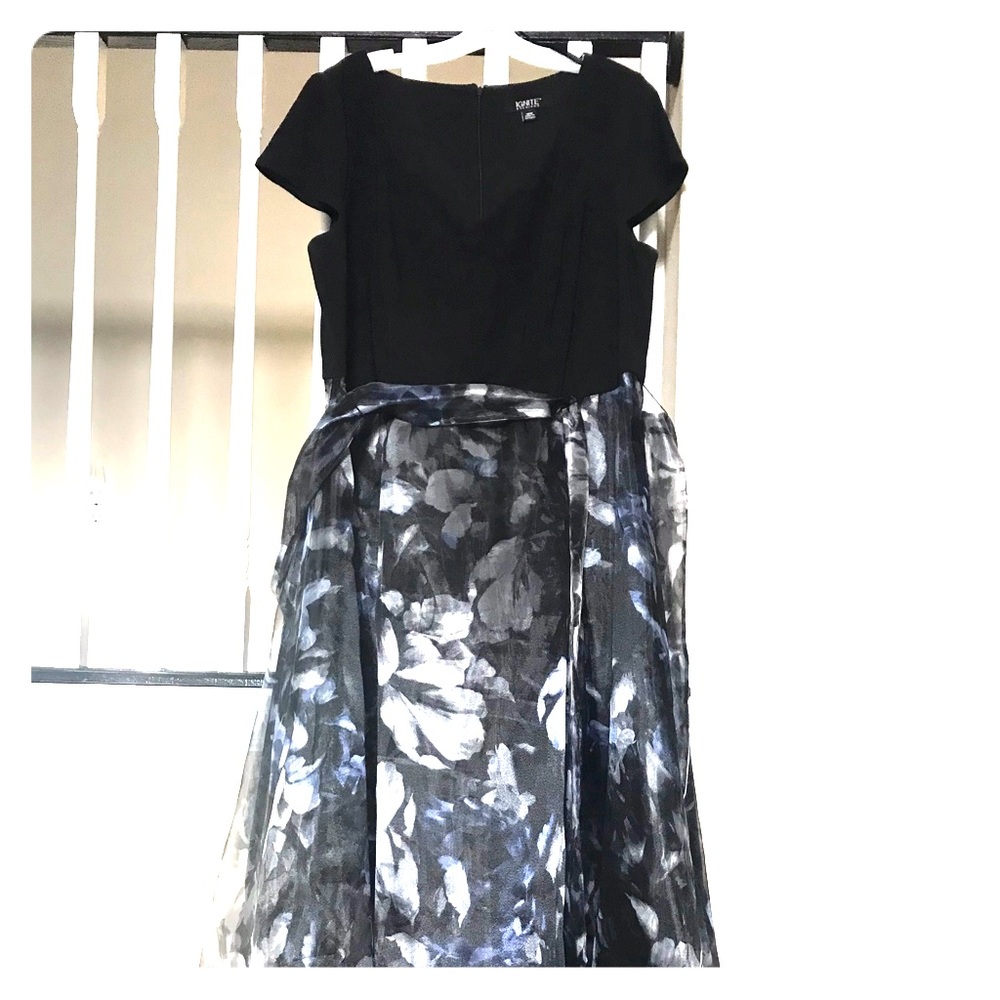 Floor length Black and blue floral ball gown